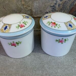 Lot Of 2 Noritake Morimura Dresser Powder Trinket Lidded Tiny Jar Pink Roses